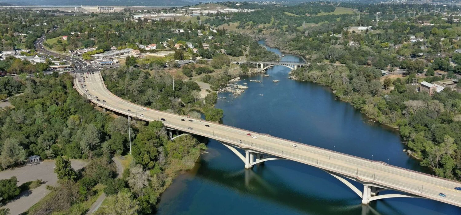 Arial view of a bridge